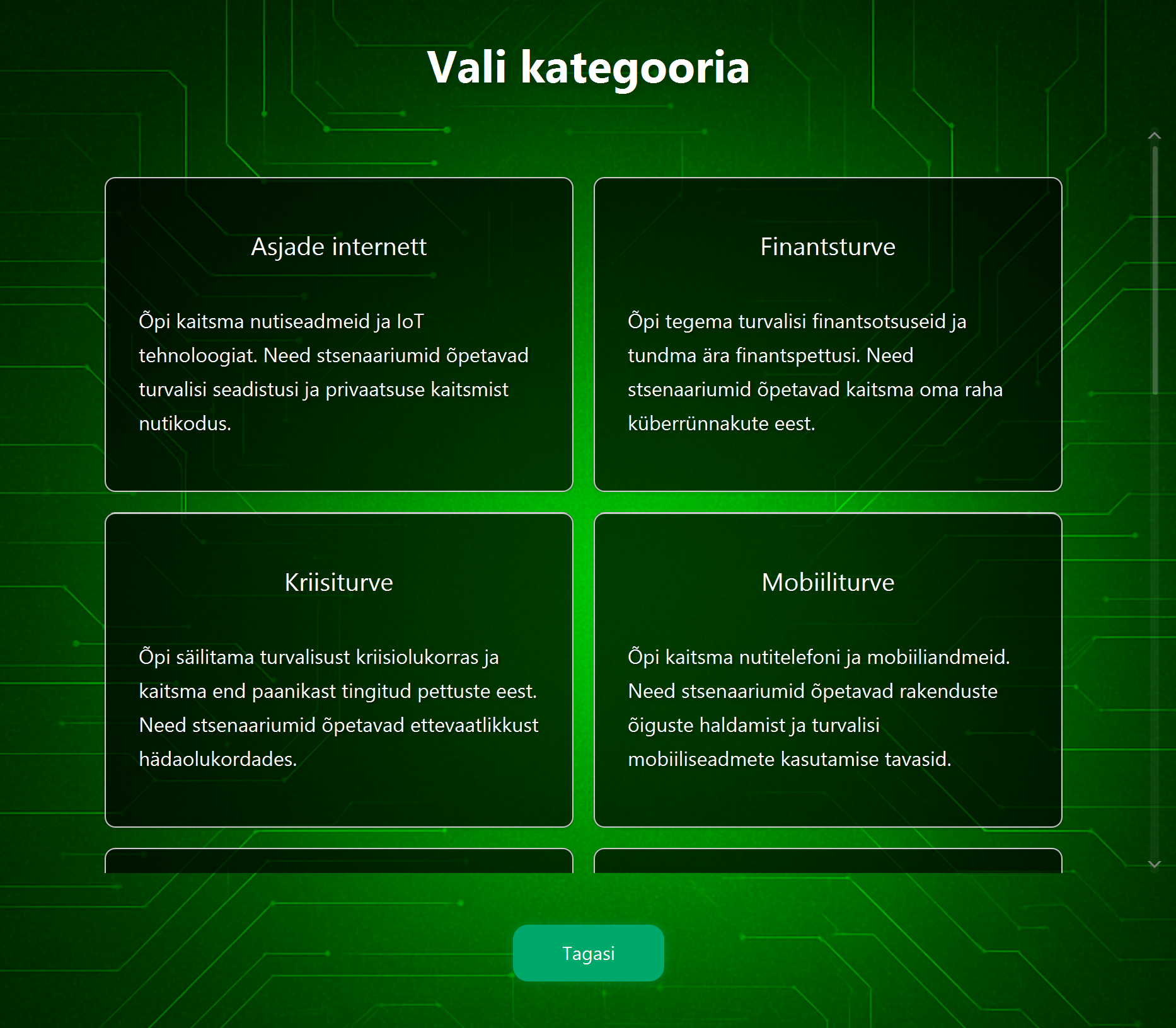 Kategooria valiku ekraan